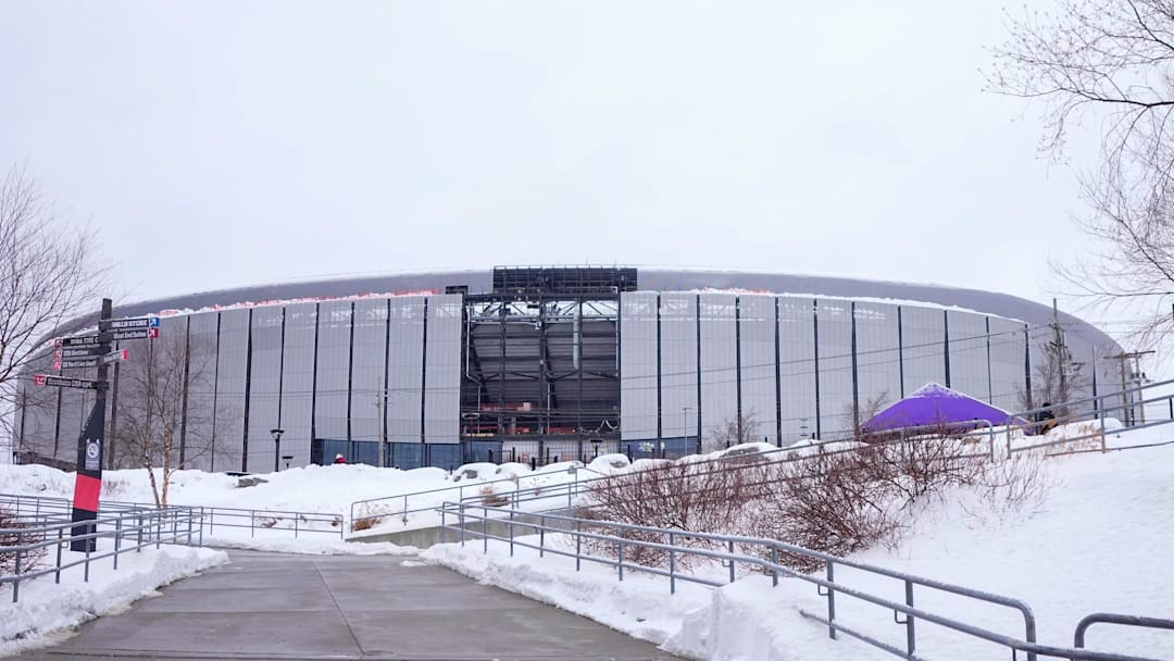 A general view outside the stadium before the game between the Buffalo Bills and the New York Jets at Highmark Stadium.
