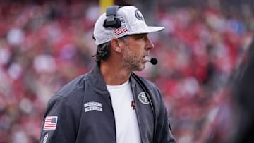 Nov 17, 2024; Santa Clara, California, USA; San Francisco 49ers head coach Kyle Shanahan watches the action against the Seattle Seahawks in the fourth quarter at Levi's Stadium.