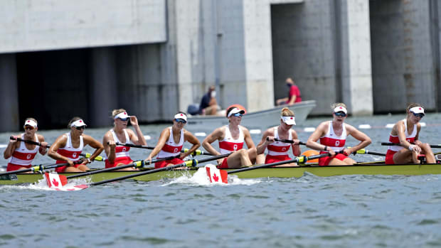 Canada's gold-medal-winning women's eight crew during the Tokyo 2020 Olympic Summer Games