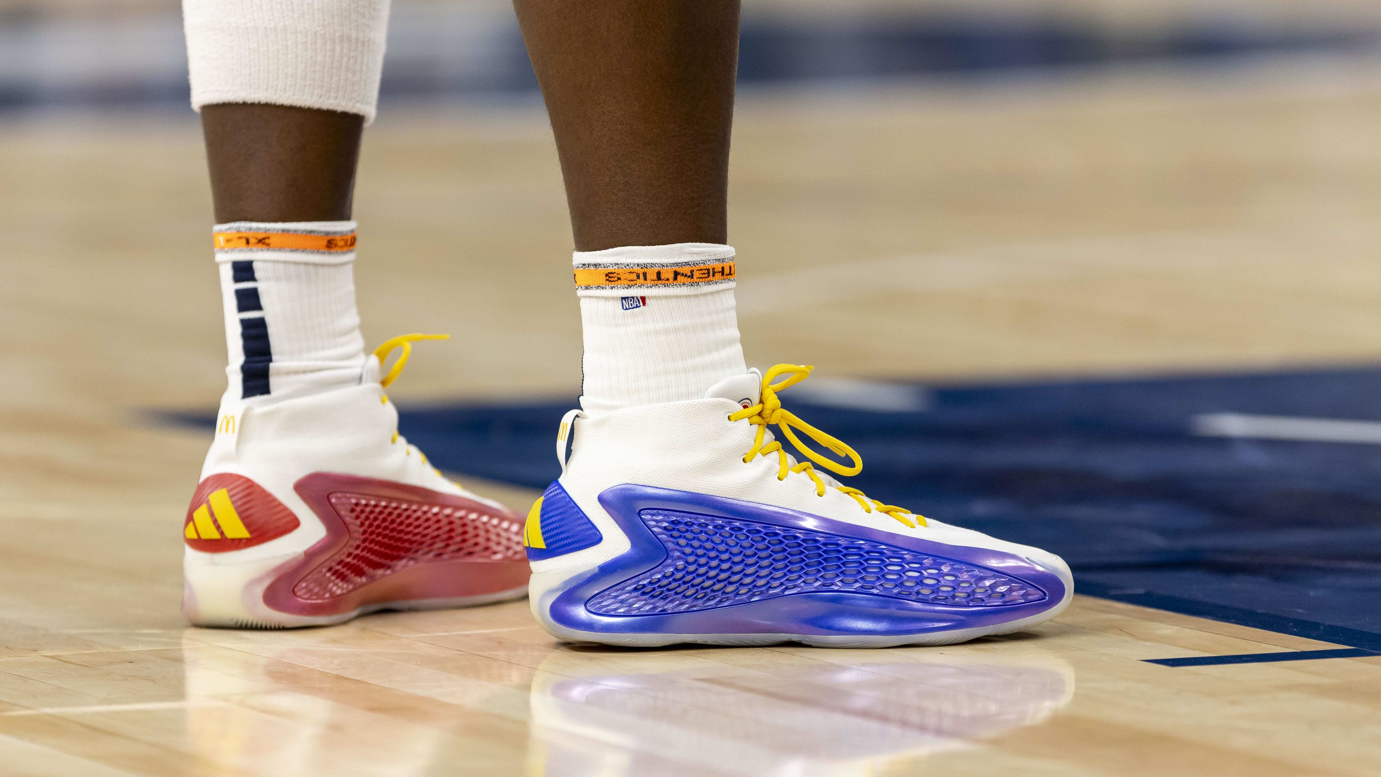 Minnesota Timberwolves guard Anthony Edwards' adidas sneakers.