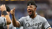 Chicago White Sox first baseman Jose Abreu (79) celebrates after defeating the Tampa Bay Rays at Tropicana Field. 