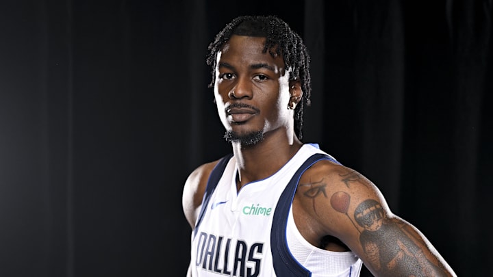 Sep 30, 2024; Dallas, TX, USA; Dallas Mavericks forward Emanuel Miller (3) poses for a photo during the 2024 Dallas Mavericks media day. Mandatory Credit: Jerome Miron-Imagn Images