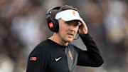 Sep 13, 2025; West Lafayette, Indiana, USA; Southern California Trojans head coach Lincoln Riley stands on the sidelines during the first quarter against the Purdue Boilermakers at Ross-Ade Stadium. Mandatory Credit: Marc Lebryk-Imagn Images