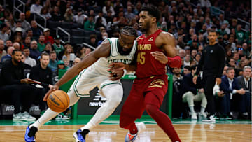 Cleveland Cavaliers v Boston Celtics, Jaylen Brown, Donovan Mitchell.