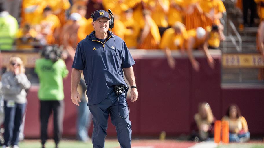 Michigan Wolverines coach Kyle Whittingham on the sideline at Minnesota.