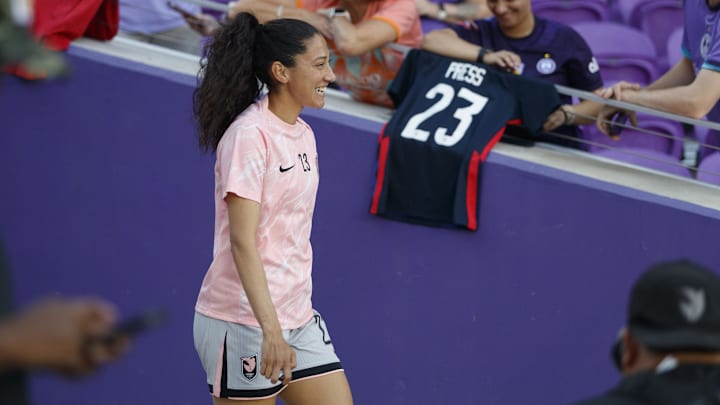 Christen Press has made four appearances off the bench for Angel City this season. Christen Press has made four appearances off the bench for Angel City this season.