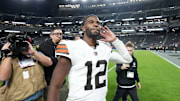 Browns quarterback Shedeur Sanders earned his first career win on Sunday against the Raiders.
