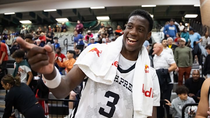 Jan 4, 2025; Gilbert, AZ, USA; Utah Prep Academy forward AJ Dybantsa (3) against Faith Family Academy (TX) during the Hoophall West High School Invitational at Highland High School. Mandatory Credit: Mark J. Rebilas-Imagn Images