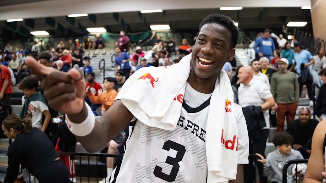 Jan 4, 2025; Gilbert, AZ, USA; Utah Prep Academy forward AJ Dybantsa (3) against Faith Family Academy (TX) during the Hoophall West High School Invitational at Highland High School. Mandatory Credit: Mark J. Rebilas-Imagn Images