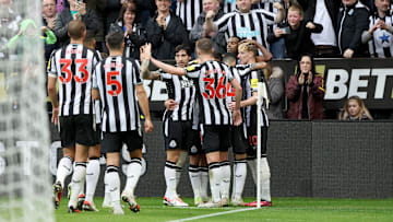Newcastle celebrate Alexander Isak's successful penalty against Burnley