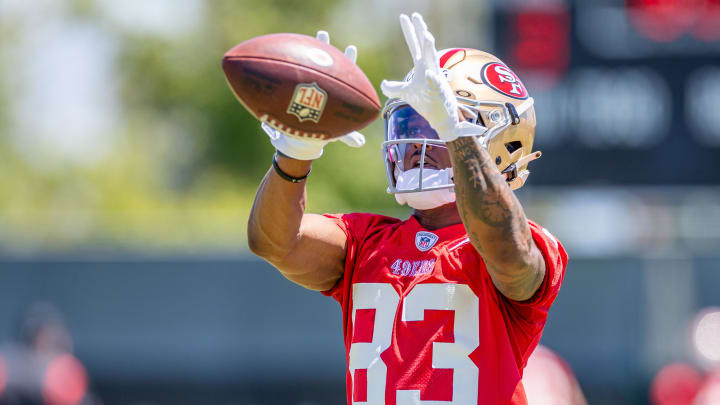 May 10, 2024; Santa Clara, CA, USA; San Francisco 49ers wide receiver Jacob Cowing (83) runs drills during the 49ers rookie minicamp at Levi’s Stadium in Santa Clara, CA. Mandatory Credit: Robert Kupbens-USA TODAY Sports