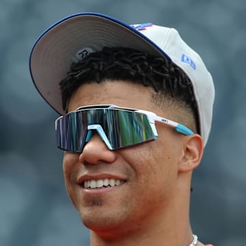 New York Mets right fielder Juan Soto (22) reacts on the field before the game against the Pittsburgh Pirates at PNC Park on June 27. 