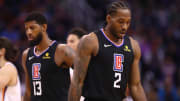 Los Angeles Clippers forward Kawhi Leonard (2) and guard Paul George (13) against the Phoenix Suns at Talking Stick Resort Arena. Mandatory Credit: