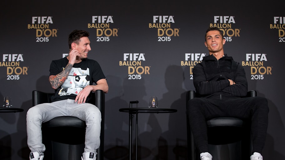 Lionel Messi and Cristiano Ronaldo in the 2014 Ballon d‘Or award ceremony.