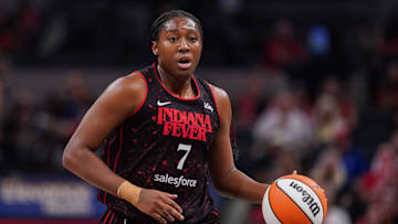 Indiana Fever forward Aliyah Boston (7) rushes up the court Wednesday, July 30, 2025, during the game at Gainbridge Fieldhouse in Indianapolis. The Indiana Fever defeated the Phoenix Mercury, 107-101.