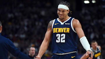 Oct 25, 2025; Denver, Colorado, USA; Denver Nuggets forward Aaron Gordon (32) leaves the floor during the second half against the Phoenix Suns at Ball Arena. Mandatory Credit: Christopher Hanewinckel-Imagn Images