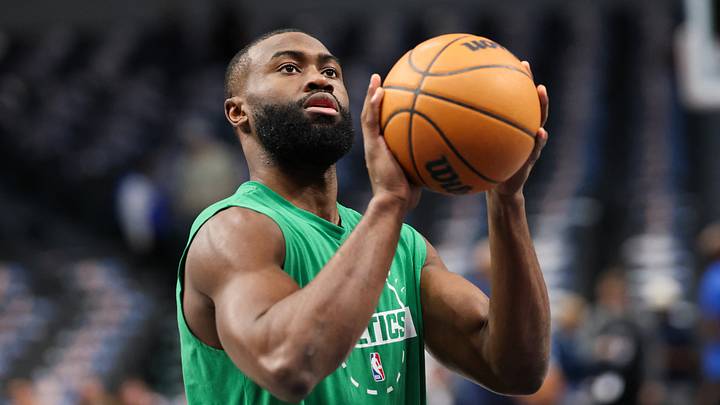 Boston Celtics guard Jaylen Brown (7) warms up before the game against the Dallas Mavericks at American Airlines Center. Mandatory Credit: Kevin Jairaj-Imagn Images