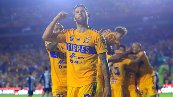 Jugadores de Tigres UANL celebran un gol. Jugadores de Tigres UANL celebran un gol.