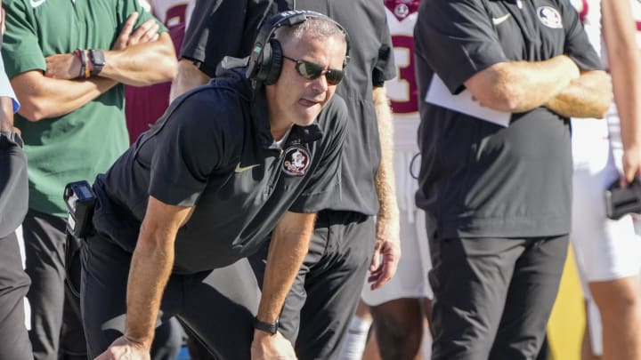 Oct 28, 2023; Winston-Salem, North Carolina, USA; Florida State Seminoles head coach Mike Norvell during the second half against the Wake Forest Demon Deacons at Allegacy Federal Credit Union Stadium. Mandatory Credit: Jim Dedmon-USA TODAY Sports