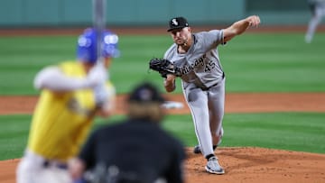 Sep 7, 2024; Boston, Massachusetts, USA; Chicago White Sox starting pitcher Garrett Crochet (45) throws a pitch during the first inning against the Boston Red Sox at Fenway Park. Mandatory Credit: Paul Rutherford-Imagn Images