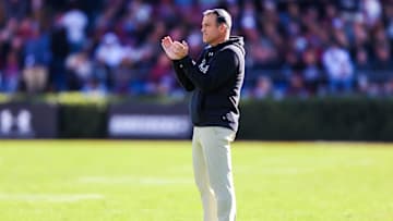 Nov 29, 2025; Columbia, South Carolina, USA; South Carolina Gamecocks head coach Shane Beamer directs his team against the Clemson Tigers in the second quarter at Williams-Brice Stadium. Mandatory Credit: Jeff Blake-Imagn Images