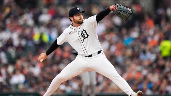 Detroit Tigers pitcher Casey Mize (12) delivers a pitch against Chicago White Sox during the fifth inning at Comerica Park in Detroit on Sunday, Sept. 29, 2024. Detroit Tigers pitcher Casey Mize (12) delivers a pitch against Chicago White Sox during the fifth inning at Comerica Park in Detroit on Sunday, Sept. 29, 2024.