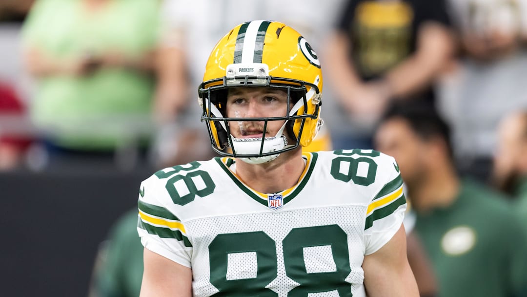 Oct 19, 2025; Glendale, Arizona, USA; Green Bay Packers tight end Luke Musgrave (88) against the Arizona Cardinals at State Farm Stadium. Mandatory Credit: Mark J. Rebilas-Imagn Images