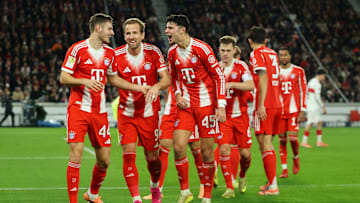 Bayern Munich players celebrating against VfB Stuttgart.