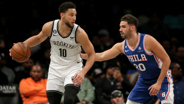 Georges Niang taking on Ben Simmons during his time with the Sixers. 