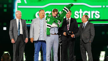 Jun 28, 2024; Las Vegas, Nevada, USA; Emil Hemming is selected by the Dallas Stars with the 29th overall pick in the first round of the 2024 NHL Draft at The Sphere. Mandatory Credit: Stephen R. Sylvanie-Imagn Images