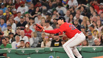 Sep 27, 2024; Boston, Massachusetts, USA; Boston Red Sox first baseman Triston Casas (36) makes a catch for an out against the Tampa Bay Rays during the sixth inning at Fenway Park. Mandatory Credit: Eric Canha-Imagn Images