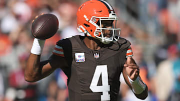 Cleveland Browns quarterback Deshaun Watson (4) throws a pass during the first quarter against the Cincinnati Bengals at Huntington Bank Field.
