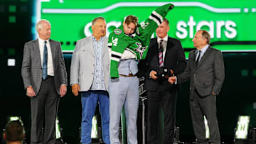 Jun 28, 2024; Las Vegas, Nevada, USA; Emil Hemming is selected by the Dallas Stars with the 29th overall pick in the first round of the 2024 NHL Draft at The Sphere. Mandatory Credit: Stephen R. Sylvanie-Imagn Images