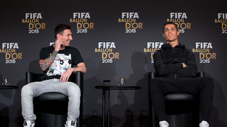 Lionel Messi and Cristiano Ronaldo in the 2014 Ballon d‘Or award ceremony.