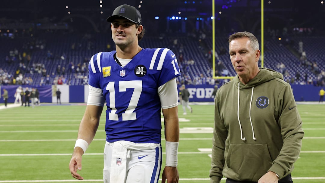 Daniel Jones and Lou Anarumo of the Indianapolis Colts Daniel Jones and Lou Anarumo of the Indianapolis Colts