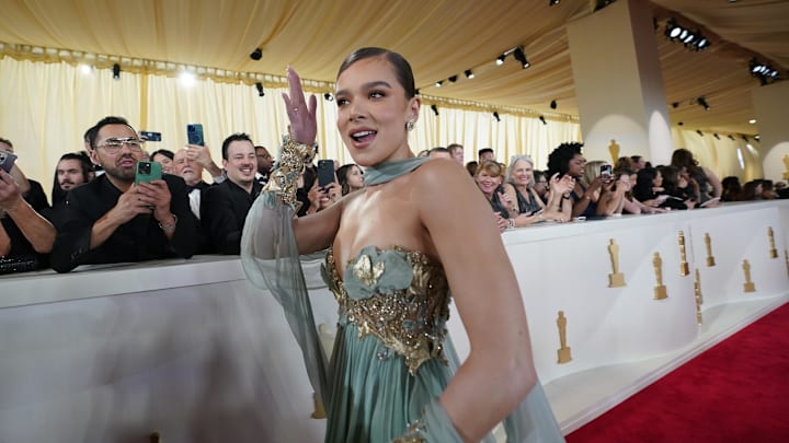 Hailee Steinfeld on the red carpet at the 96th Oscars at the Dolby Theatre in Los Angeles on Sunday, March 10, 2024.