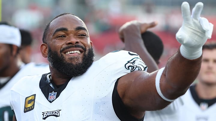 Philadelphia Eagles defensive end Brandon Graham (55) prior to the game against the Tampa Bay Buccaneers at Raymond James Stadium.