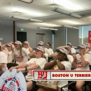 Boston University softball reacts to their placement in the postseason tournament.