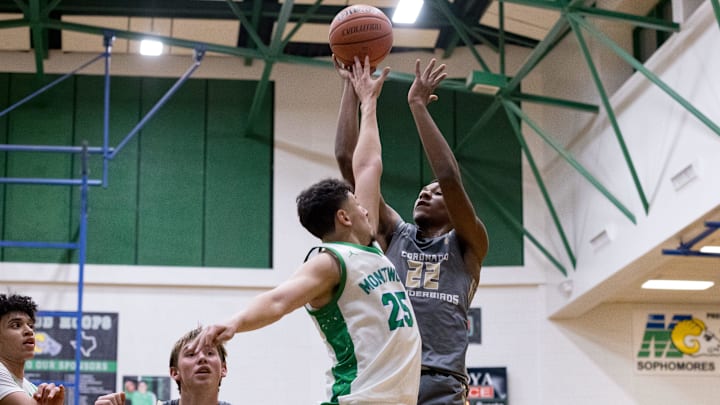 Coronado’s Ethan Friday (24 ) jumps to shoot the ball during a District 1-6A boys basketball game against Montwood at Montwood High School in El Paso, Texas, on Tuesday, Jan. 6, 2026. Coronado’s Ethan Friday (24 ) jumps to shoot the ball during a District 1-6A boys basketball game against Montwood at Montwood High School in El Paso, Texas, on Tuesday, Jan. 6, 2026.