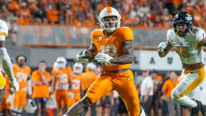 Tennessee running back DeSean Bishop (18) runs with the ball during a NCAA game between Tennessee and Kent State in Neyland Stadium in Knoxville on Saturday, Sept. 14, 2024.