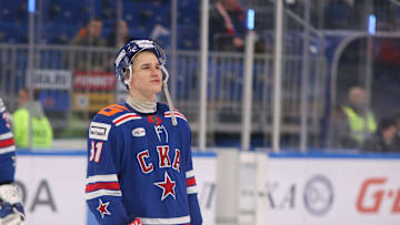 Ivan Demidov (91) SKA Hockey Club seen in action during the...