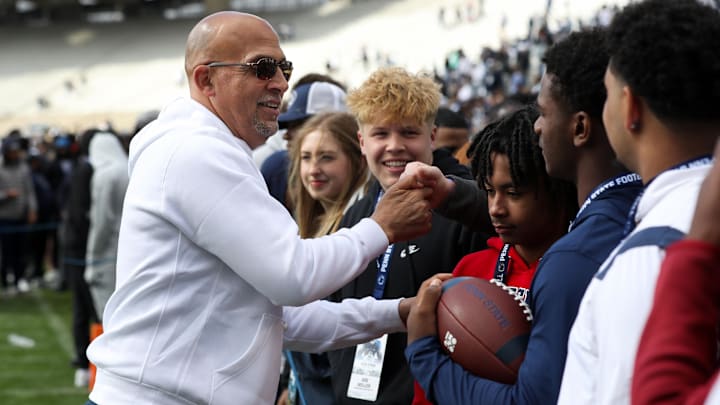 Penn State Nittany Lions head coach James Franklin interacts with recruits