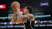 Oct 26, 2025; San Antonio, Texas, USA; Brooklyn Nets forward Michael Porter Jr. (17) shoots in the second half against the San Antonio Spurs at Frost Bank Center. Mandatory Credit: Daniel Dunn-Imagn Images