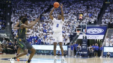 Jaxson Robinson fires a 3-ball against Baylor