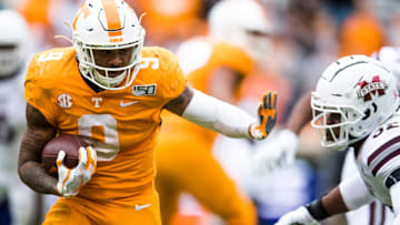 Tennessee running back Tim Jordan (9) runs down field during Tennessee's home game against Mississippi State at Neyland Stadium on Saturday, October 12, 2019.

Kns Utvmstate1005 Sy Jpg