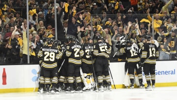 May 4, 2024; Boston, Massachusetts, USA; The Boston Bruins celebrate.