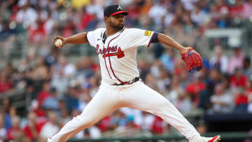 Jul 22, 2024; Atlanta, Georgia, USA; Atlanta Braves starting pitcher Reynaldo Lopez (40) throws against the Cincinnati Reds in the second inning at Truist Park. Mandatory Credit: Brett Davis-USA TODAY Sports
