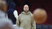 Mar 19, 2023; Houston, Texas, USA; Houston Rockets general manager Rafael Stone watches during practice before the game against the New Orleans Pelicans at Toyota Center. Mandatory Credit: Troy Taormina-Imagn Images