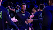 Apr 14, 2024; New Orleans, Louisiana, USA;New Orleans Pelicans forward Herbert Jones (5) is announced to the fans before the first half against the Los Angeles Lakers at Smoothie King Center. Mandatory Credit: Stephen Lew-Imagn Images