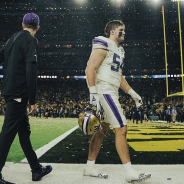 Drew Fowler leaves the field at the CFP national championship game in Houston.